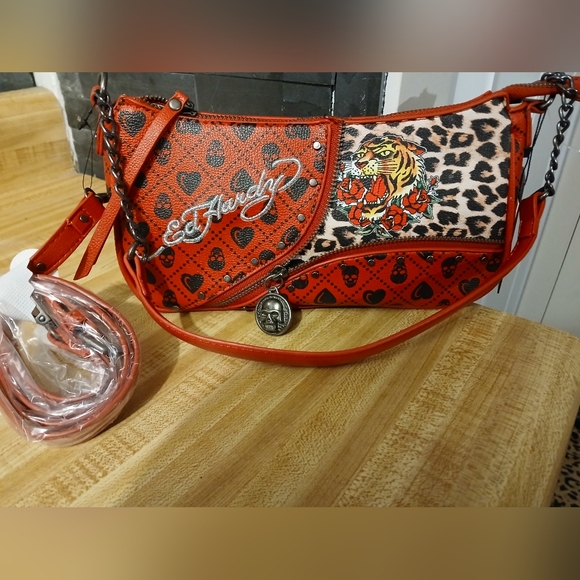 Ed Hardy NWT Red Skull & Leopard Shoulder Bag/Crossbody - Picture 6 of 6
